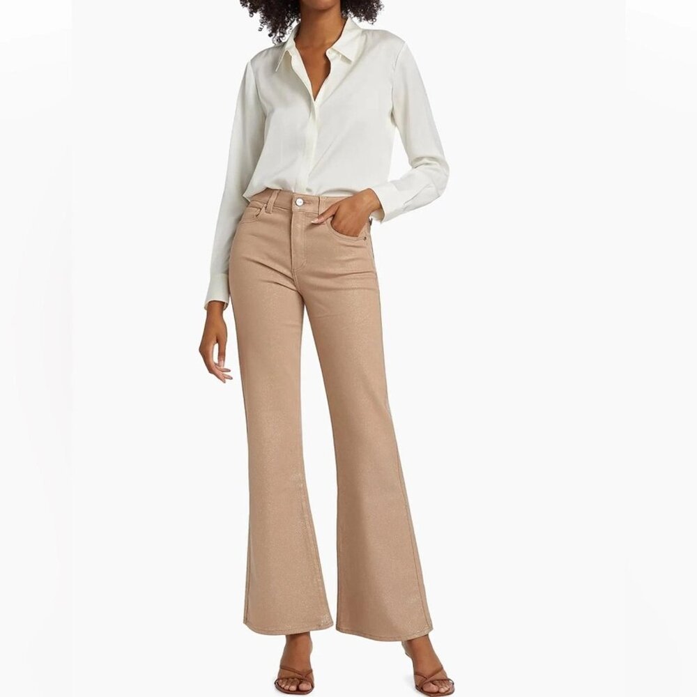 PAIGE Beige High-Rise Wide Leg Jeans